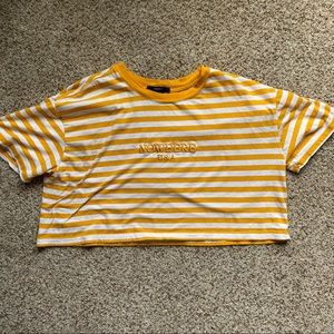 yellow striped crop top “NOWHERE USA”